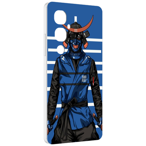 Чехол MyPads самурай в синей форме для Tecno Pova 4 Pro задняя-панель-накладка-бампер