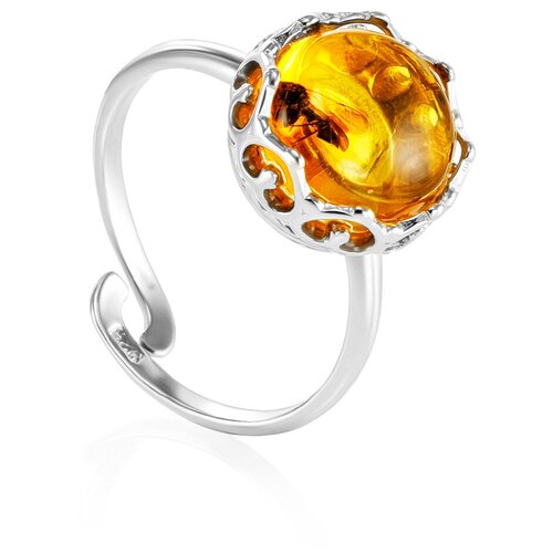 фото Amberholl изящное круглое кольцо из серебра и янтаря с инклюзом «клио»