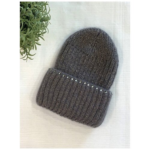 Шапка бини Katta зимняя, вязаная, размер 56-58, серый