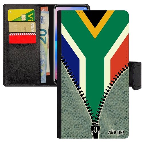 фото Ударопрочный чехол-книжка на // apple iphone 8 plus // "флаг южной африки на молнии" патриот туризм, utaupia, серый