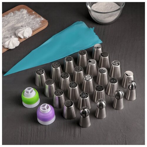 фото Набор кондитерский, 27 предметов в кейсе: 24 насадки d=3,7 см, 2 адаптера, мешок 30×15 см, насадки микс mikimarket