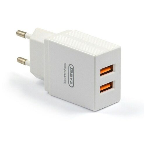 BYZ Сетевое зарядное устройство BYZ U20 EU, 2хUSB, 2.4 А, кабель microUSB, 1 м, белое