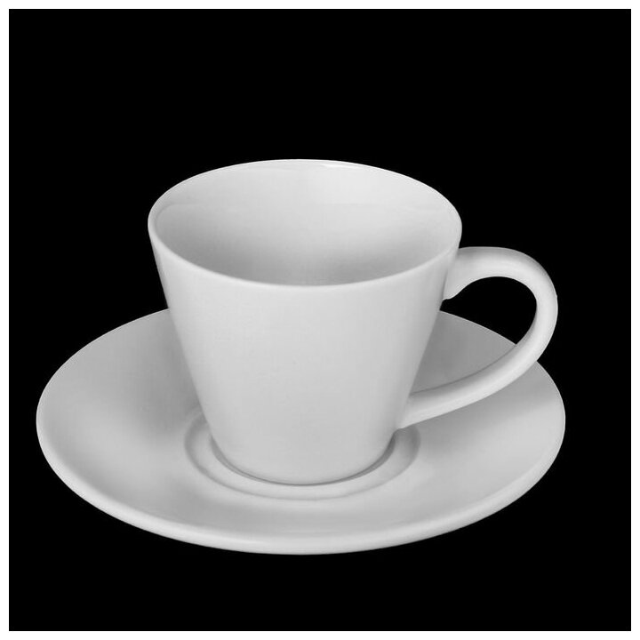 Чайная пара фарфоровая Wilmax, 2 предмета: чашка 180 мл, блюдце d=14 см, цвет белый