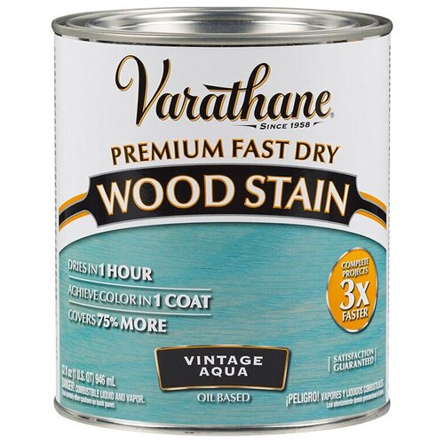 Масло для дерева и мебели Varathane Fast Dry Wood Stain быстросохнущее, морилка для дерева, пропитка для дерева, Винтаж аква, 0.946 л