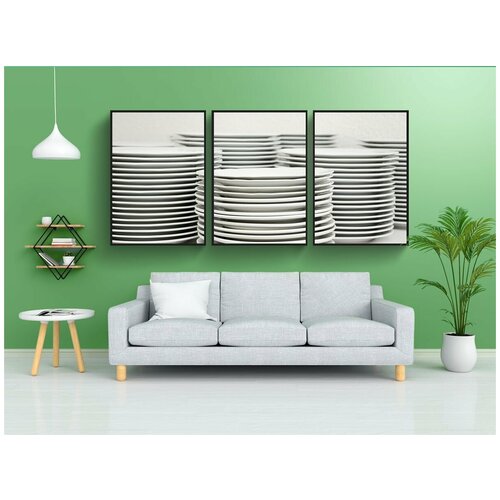 фото Модульный постер "тарелка, куча, тарелки" 180x90 см. из 3х частей в тубусе, без рамки lotsprints