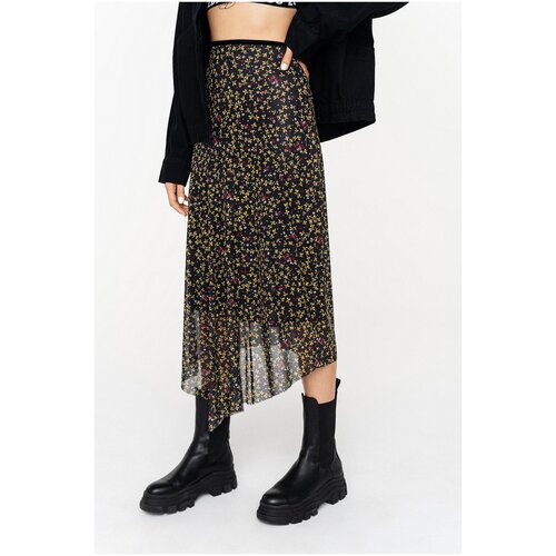 фото Юбка befree шифоновая с асимметричным подолом, размер s/44, желтый, принт