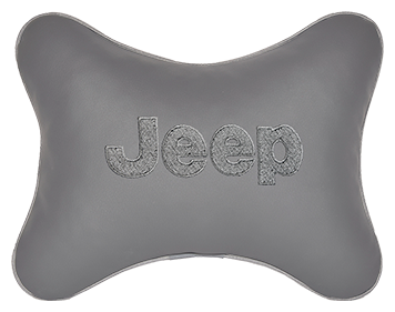 Автомобильная подушка на подголовник экокожа L.Grey с логотипом автомобиля JEEP
