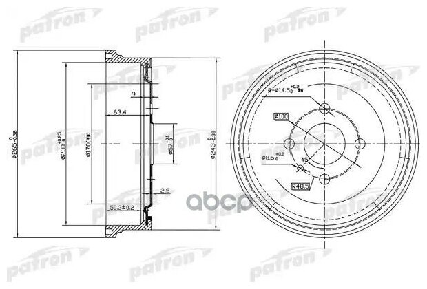 Барабан тормозной задн opel astra f classic хечбэк 98 02 astra f classic седан 98 02 astra f clas patron арт. pdr1551 - Patron арт. PDR1551