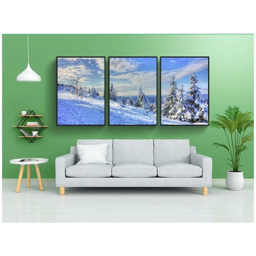 фото Набор модулных постеров для интерьера "снег, зима, холодный" 60x90 см. в тубусе, без рамки lotsprints