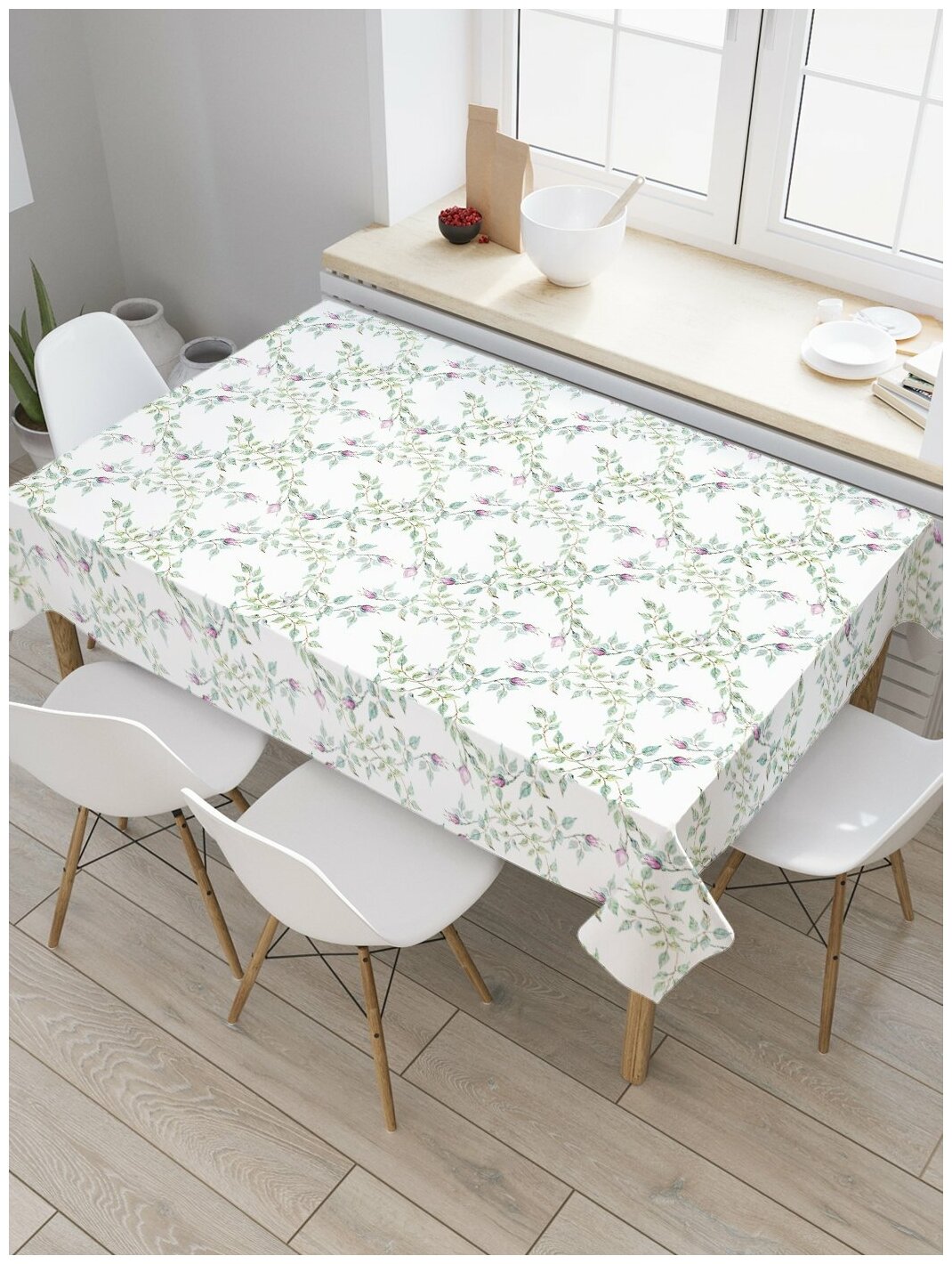 Скатерть прямоугольная JoyArty на кухонный стол "Решетка из роз" из оксфорда, 120x145 см