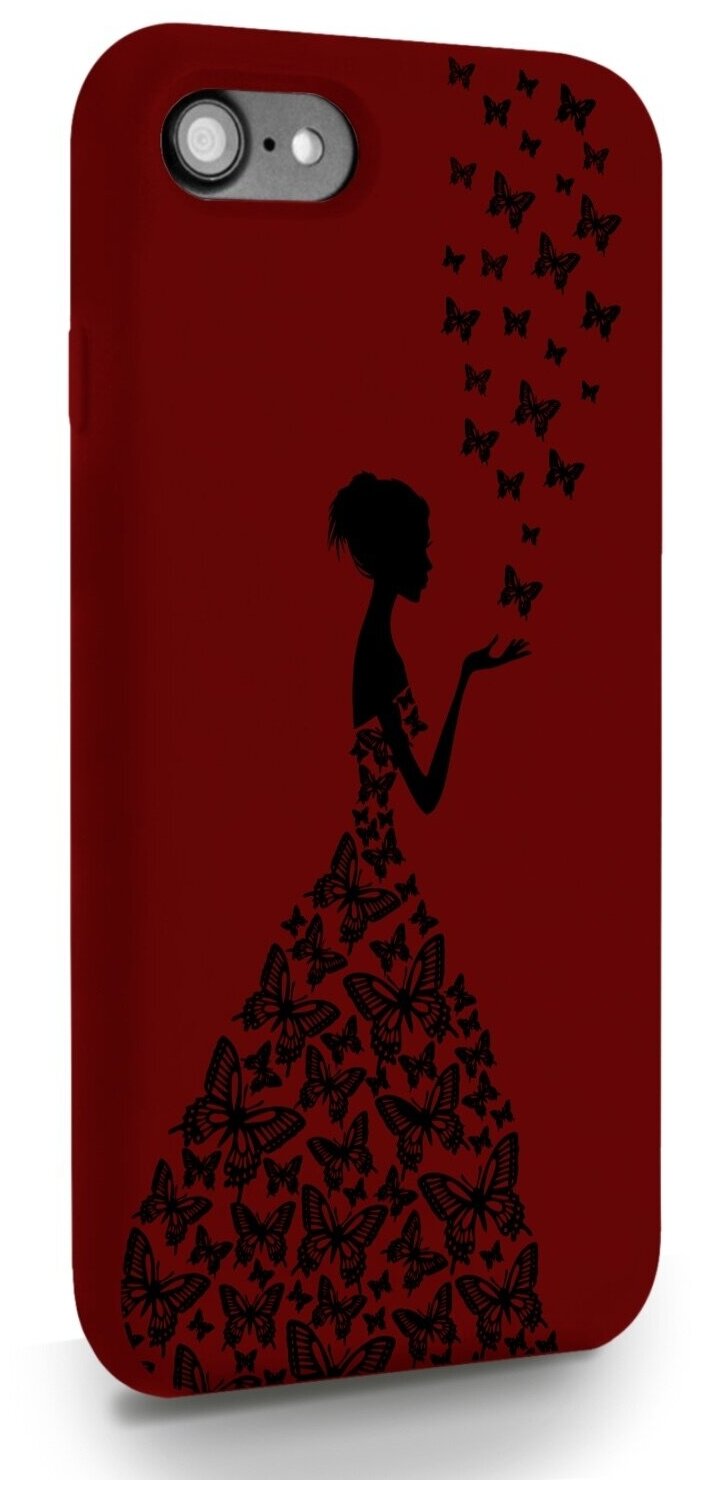 Красный силиконовый чехол для iPhone 7/8/SE2020 Девушка с бабочками для Айфон 7/8/СЕ2020