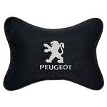 Автомобильная подушка на подголовник алькантара Black с логотипом автомобиля PEUGEOT - изображение