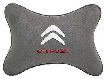 Автомобильная подушка на подголовник алькантара L.Grey с логотипом автомобиля CITROEN