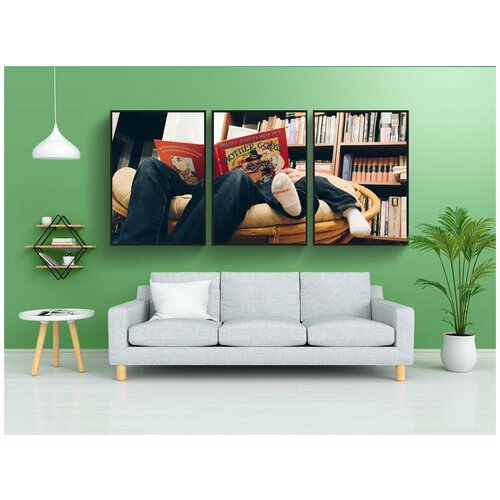 фото Набор модулных постеров для интерьера "книги, полка, библиотека" 60x90 см. в тубусе, без рамки lotsprints