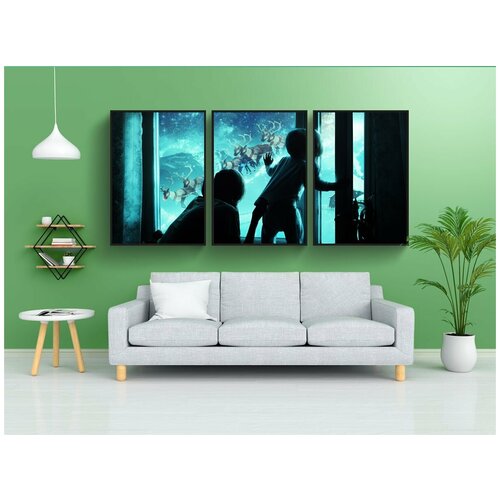 фото Набор модулных постеров для интерьера "дети, окно, олень" 60x90 см. в тубусе, без рамки lotsprints