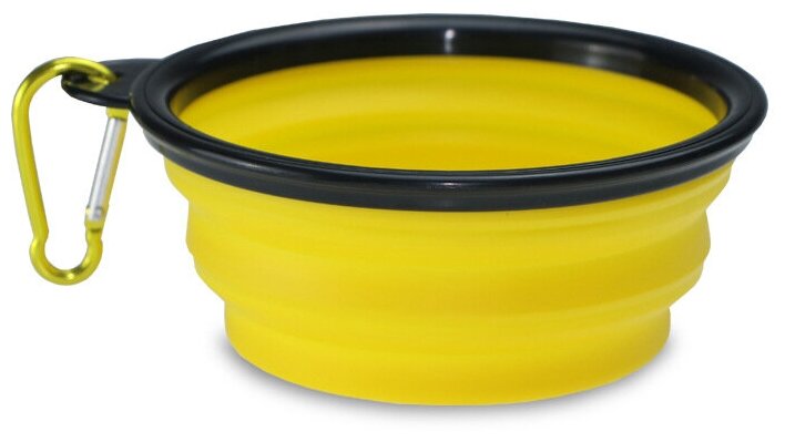 фото Миска для животных силиконовая складная, 650 мл , дорожная, с карабином, желтая.