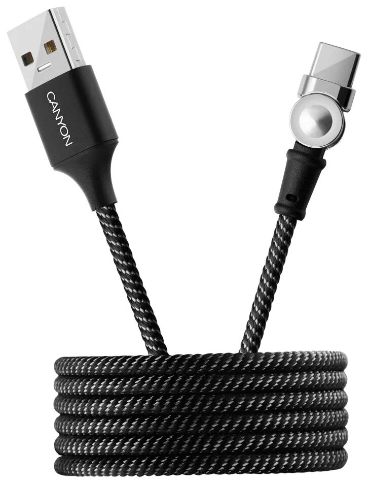 Магнитный кабель USB Type-C с поворотной системой, Canyon UC-8, USB Type-C, 1 м., 5V/2A, черный