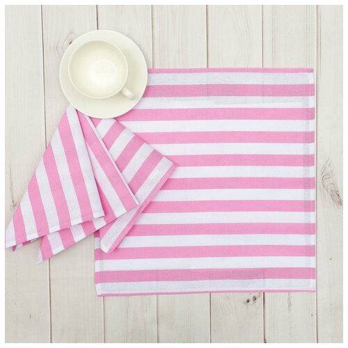 фото Набор салфеток "этель" розовая полоска 40х40 см - 4 шт