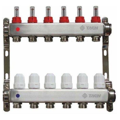 Коллекторная группа для теплого пола TAEN 1x3/4x6 вых. с расходомерами и регулир. клапанами (нерж. сталь)