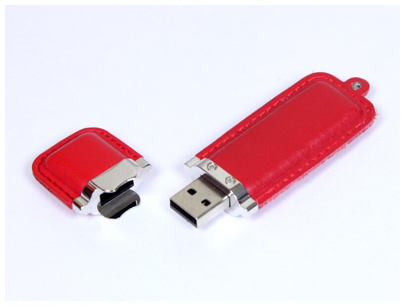 Кожаная флешка классической прямоугольной формы (128 Гб / GB USB 2.0 Красный/Red 215)