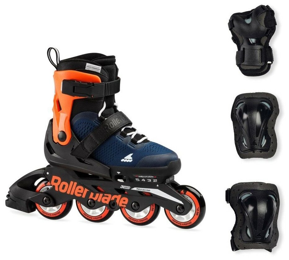 Детские ролики с защитой Rollerblade Microblade Combo - 2021 Blue/Orange р. 33-36.5