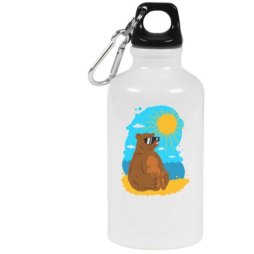 сумка на плечо coolpodarok иллюстрация медведь на солнышке Бутылка с карабином CoolPodarok Иллюстрация. Медведь на солнышке