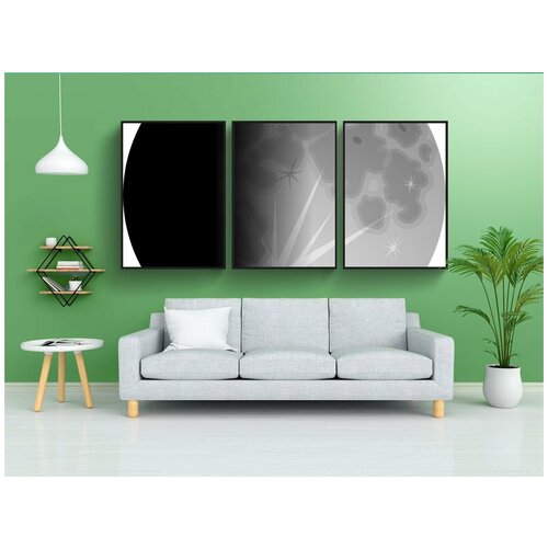 фото Набор модулных постеров для интерьера "лунные фазы, луна, половина" 60x90 см. в тубусе, без рамки lotsprints