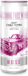 Вино 100% натуральное, безалкогольное «CASA PETRU Розе» розовое полусладкое, игристое (газированное), банка 0.250л., Молдавия