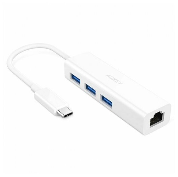 Переходник USB-C Aukey Hub 3USB/1Ethernet White (CB-C17)