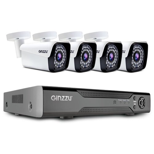 видеорегистратор 4 канальный гибридный ip ahd мультигибридный на 4 камеры для дома дачи офиса Комплект видеонаблюдения Ginzzu HK-840N 4 камеры