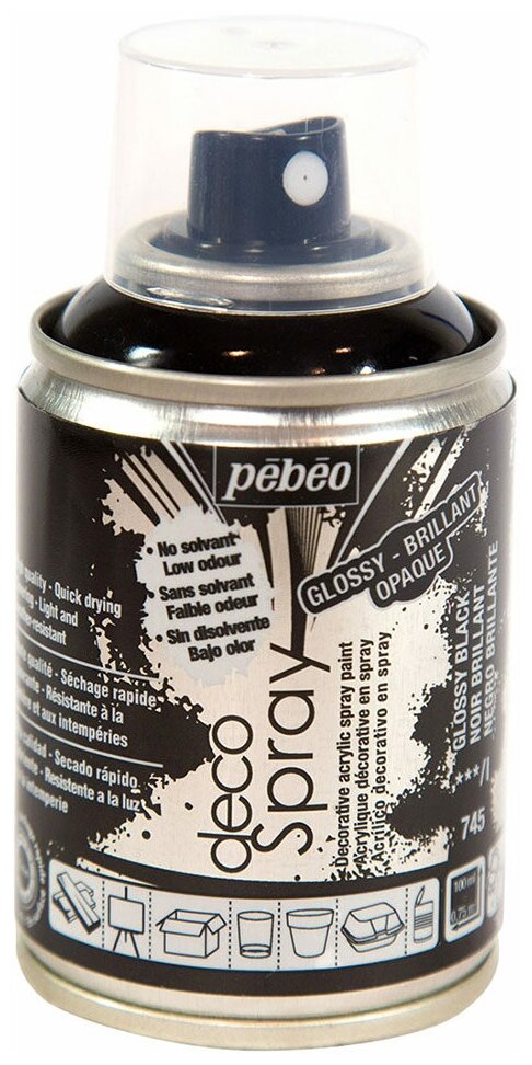 Краска на водной основе Pebeo decoSpray, (аэрозоль), 100 мл, черный глянцевый