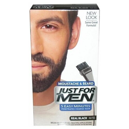 Just for men - краска для бороды Real Black m55 в комплекте с кисточкой