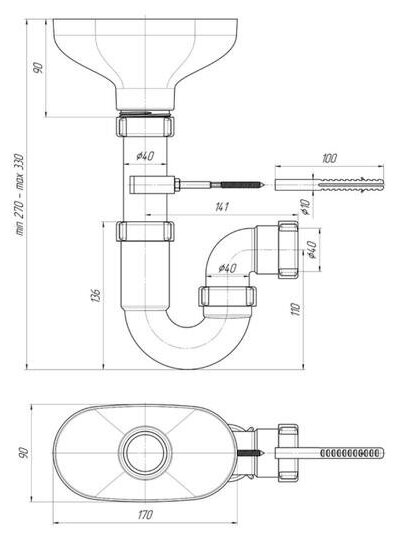 Сифон Ани 1 1/2x40, прямоточный с разрывом струи (DR0100) - фотография № 3