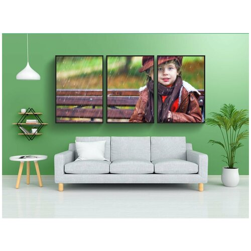 фото Набор модулных постеров для интерьера "дождь, мальчик, ребенок" 60x90 см. в тубусе, без рамки lotsprints