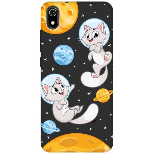 фото Силиконовая чехол-накладка silky touch для xiaomi redmi 7a с принтом "cosmocats" черная gosso