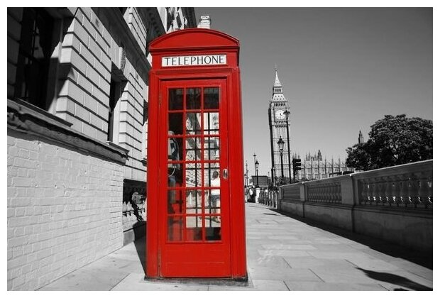 Постер на холсте Телефонная будка в Лондоне (Telephone booth in London) №1 45см. x 30см.