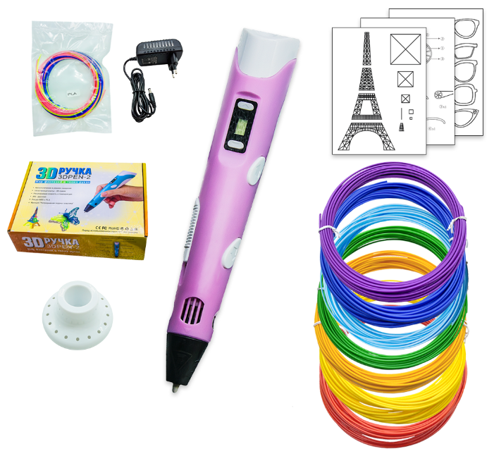 3D ручка 3DPEN-2 Original + пластик 10 цветов по 10 метров + трафареты