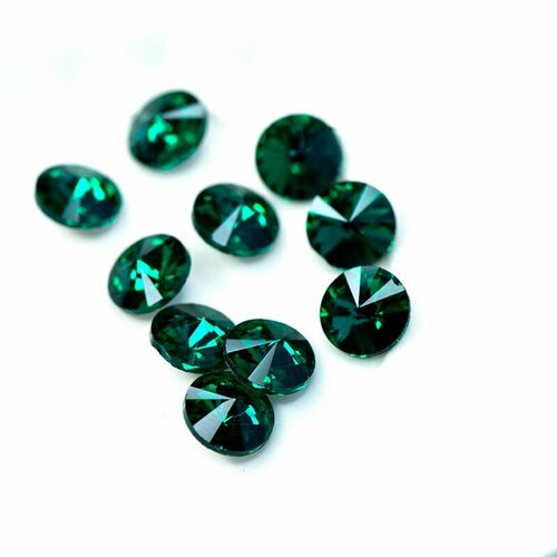 Кабошон стекло Риволи 15 шт цвет Blue zircon (изумрудный), 12 мм