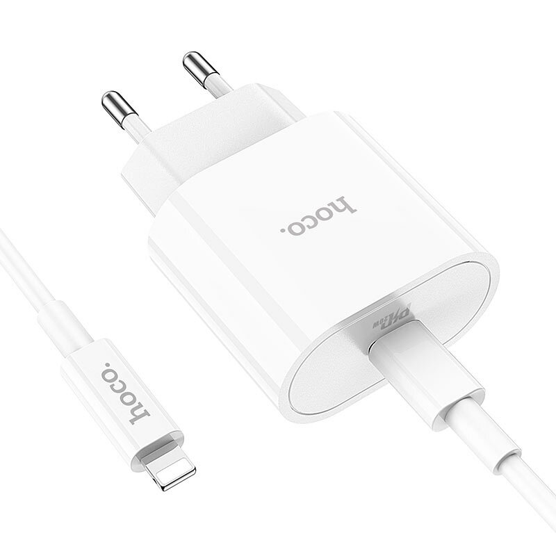Комплект для зарядки iPhone кабель и блок питания /USB-c Lightning/Hoco c94a/1 метр/белый/передача данных/с поддержкой быстрой зарядки - фотография № 14
