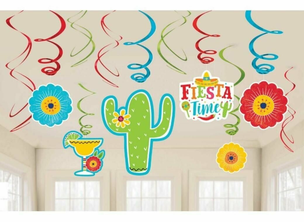 Подвеска-спираль Фиеста 46-60 см 12 шт / украшения на праздник / мексиканская вечеринка