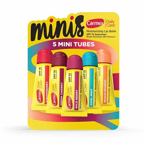 Carmex 5 Mini Tubes Набор бальзамов для губ 5 штук (клубника, вишня, лесная ягода, мятный, манго)