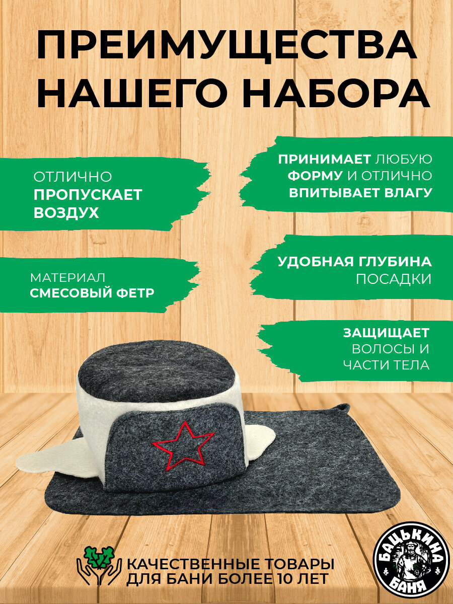 Банный набор шапка для бани и сауны, коврик лежак для бани и сауны, банные принадлежности, набор для бани мужской подарочный. — фото 1