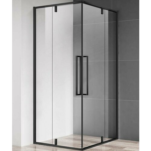 Душевой уголок AQUAme 80x80 AQM7102-2-8, профиль черный, стекло прозрачное