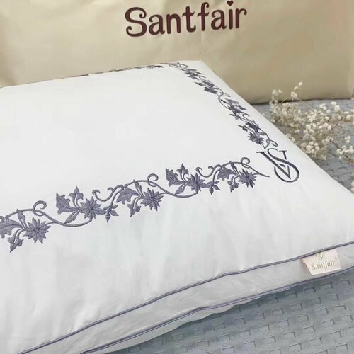 Подушка для сна Santfair из египетского хлопка с вышивкой серая 50 x 70