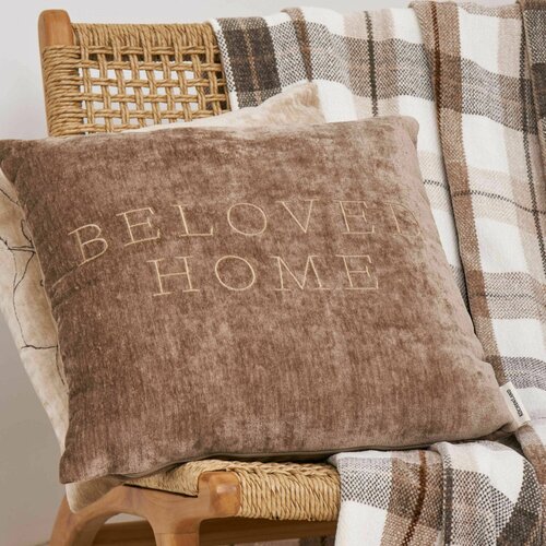 фото Подушка декоративная, 45х45 см, шенилл/вельвет, коричневая, beloved home, chenill kuchenland