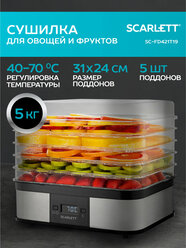 Сушилка для овощей и фруктов Scarlett SC-FD421T19 загрузка до 5 кг, 5 поддонов