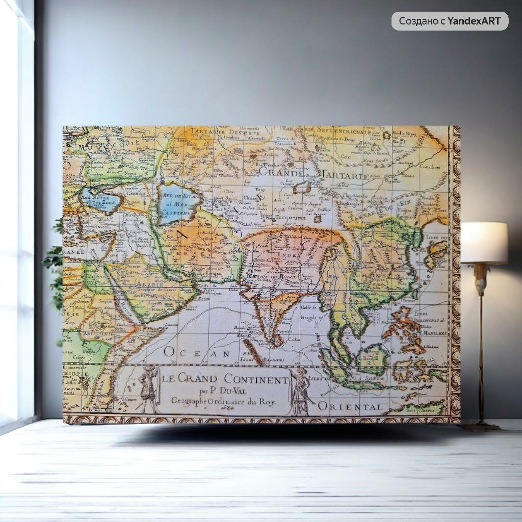 Старинная карта  Великая Тартария   17 век  винтажная репродукция на холсте Grand Continent