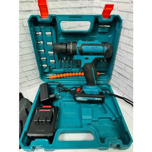 Шуруповерт аккумуляторный строительный дрель-шуруповерт с двумя аккумуляторами 48 V и набором инструментов в кейсе 5699₽