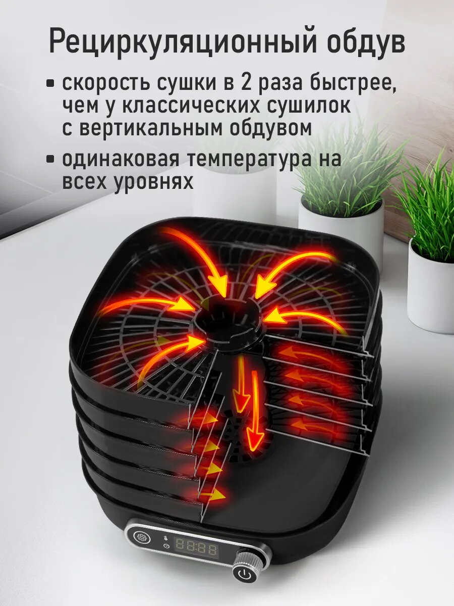 Дегидратор сушилка для овощей электросушилка STINGRAY ST-FD713A 5 поддонов черный — фото 1