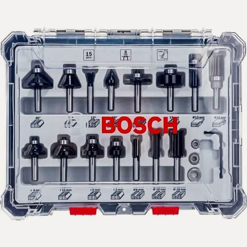 Изображение товара Набор фрез BOSCH 2607017472 8 - 35 мм, S8 (15 предметов)